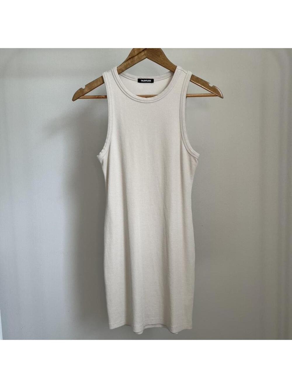 Talentless Cream Ribbed Tank Dress Bodycon Sleeveless Midi Minimalist
